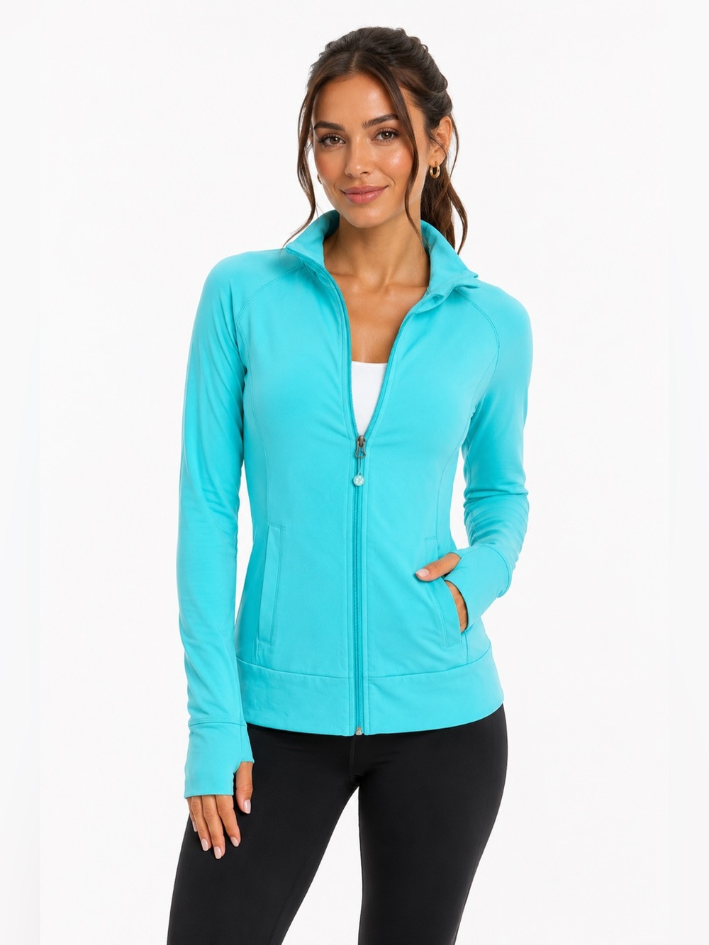Tuff Athletics Turquoise Full Zip Athletic Jacket Thumbholes M